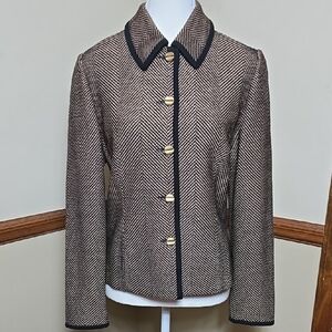 St. John Collection Herringbone Blazer Cardigan with Gold Buttons